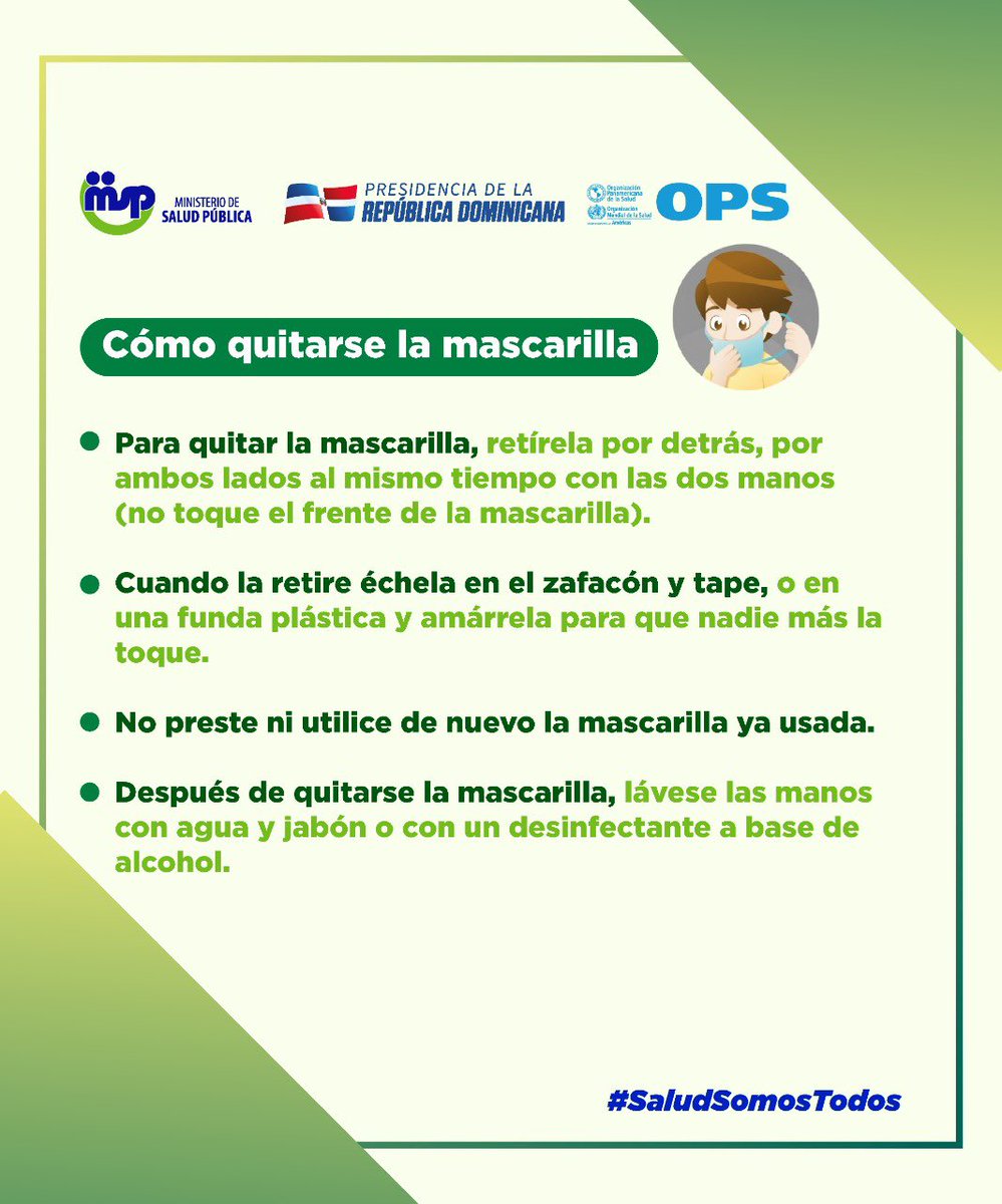 Recomendaciones sobre el uso adecuado de la mascarilla médica. 😷
¿Cuándo y cómo utilizarla? 
La prevención es primordial ante el #COVID19, clasificado como pandemia por la Organización Mundial de la Salud (OMS).
