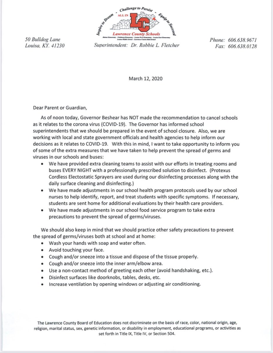 All_in_LC's tweet photo. Parents:  I have sent the following letter home with students today.  It provides information on additional disinfecting measures and other safety practices.  #StayInformed #AllinLC https://t.co/RfevAPKHgg