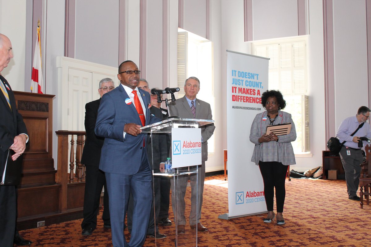 Senate Minority Leader Bobby Singleton speaks at the Alabama Census Complete Count Press Conference at the Alabama State Capitol today.
