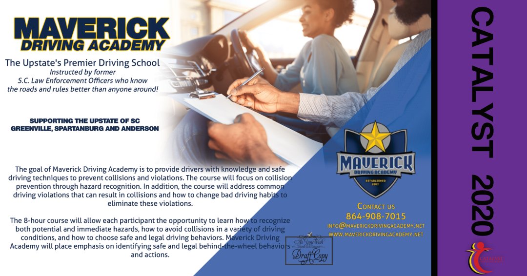CatalystGroupSC's tweet photo. Maverick Driving Academy
The Upstate's Premier Driving School Instructed by S.C. Law Enforcement Officers who know the roads and rules better than anyone around!
https://t.co/d3mRxtiFcd https://t.co/dOAUGv1lVr
