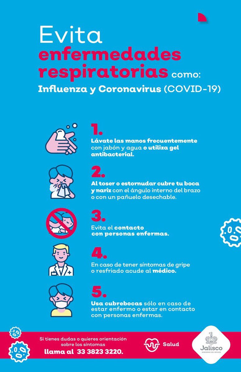 JaliscoTV's tweet photo. .@saludjalisco tiene algunas recomendaciones para ti con el fin de prevenir el #coronavirus y otras enfermedades respiratorias. https://t.co/2pvjHacklw
