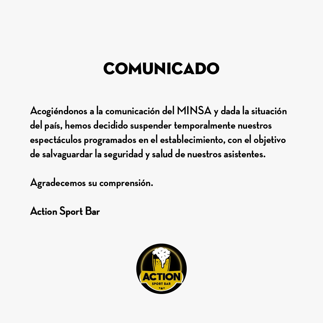 BarAction's tweet photo. ⚠️Comunicado importante acerca de nuestros eventos ⚠️
.
#ActionSportBar https://t.co/Fxy7CxHkLI