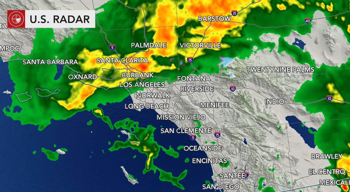 chrisnallan's tweet photo. A soaking rainfall for #SoCal and the #Southwest tonight... Take a look at the radar that is lit up just north of downtown #LosAngeles. Already 2"+ in some spots. More to come with this slow moving weather maker. Localized flood risk continues. #BeWeatherReady #CAwx #SWwx https://t.co/tcpm0wamw5