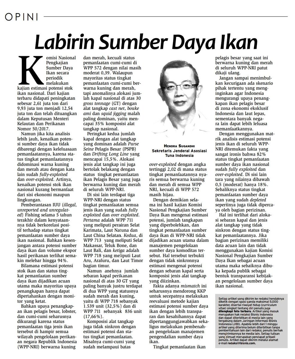 Artikel saya di Bisnis Indonesia 13 Maret 2020 Halaman 2
#LabirinSumberDayaIkan
#SumberDayaIkan
#SDI
#KKP
Cc
<a href="/jokowi/">Joko Widodo</a> 
<a href="/kkpgoid/">KKP RI</a>