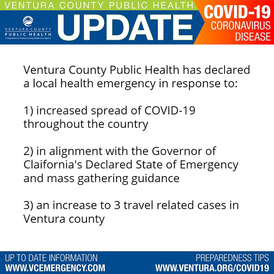 CountyVentura's tweet photo. Ventura County Public Health has declared a local health emergency in response to COVID-19. Read the full release at https://t.co/pQNacz6Ehj. #venturacounty #update #covid19 #localemergency https://t.co/bHpomzKXX9 https://t.co/BOU2h0zxSK