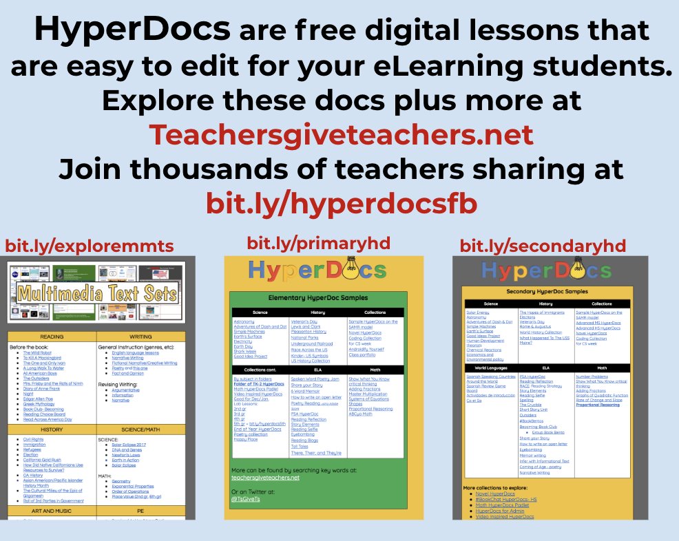 lhighfill's tweet photo. HyperDocs are free digital lessons that are easy to edit for your eLearning students. Explore these docs plus more at 
https://t.co/ldh1g5llrf, https://t.co/ExET7Sthh6, https://t.co/0OvyEmBpr7, https://t.co/6VmNmpvY8o
Join thousands of teachers sharing at https://t.co/tDZqgkcGKp https://t.co/e5AFVXa6rW