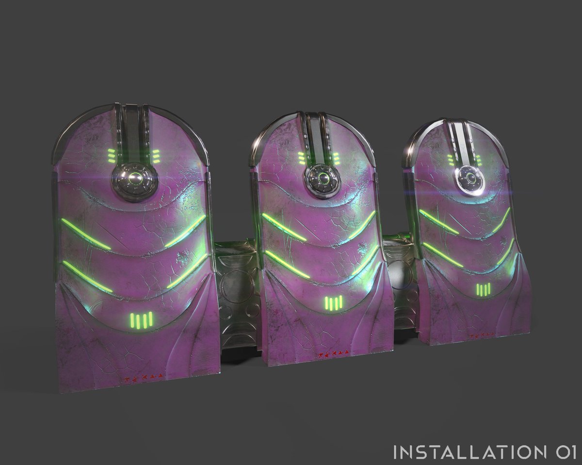 FelineFilmz's tweet photo. Here is the Covenant Barricade I made for the Halo fan game Installation 01. The first two images is a front and back in Unity and the last two is the mesh maps and texture in Substance Painter. #Installation01 #Halo #fanart https://t.co/nfTKAgpVmL
