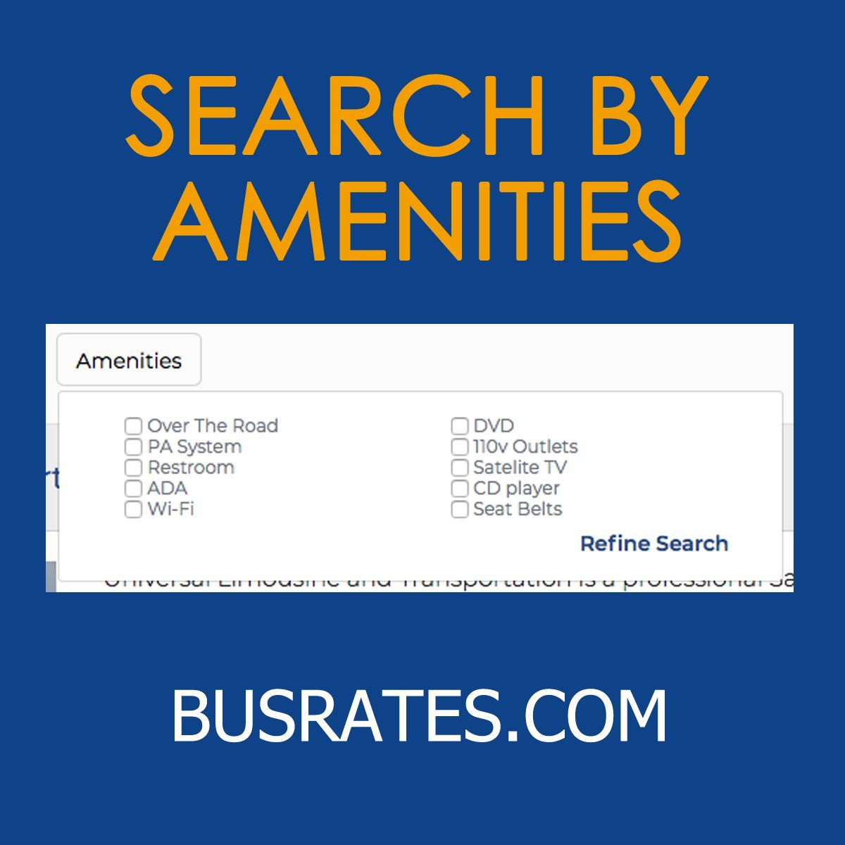 BusRatescom's tweet image. Did you know that you can search by amenity on our site? Whether you need ADA-certified transportation or a PA system on board, we make it easy for you to find what you need! buff.ly/2Kw0ifa.