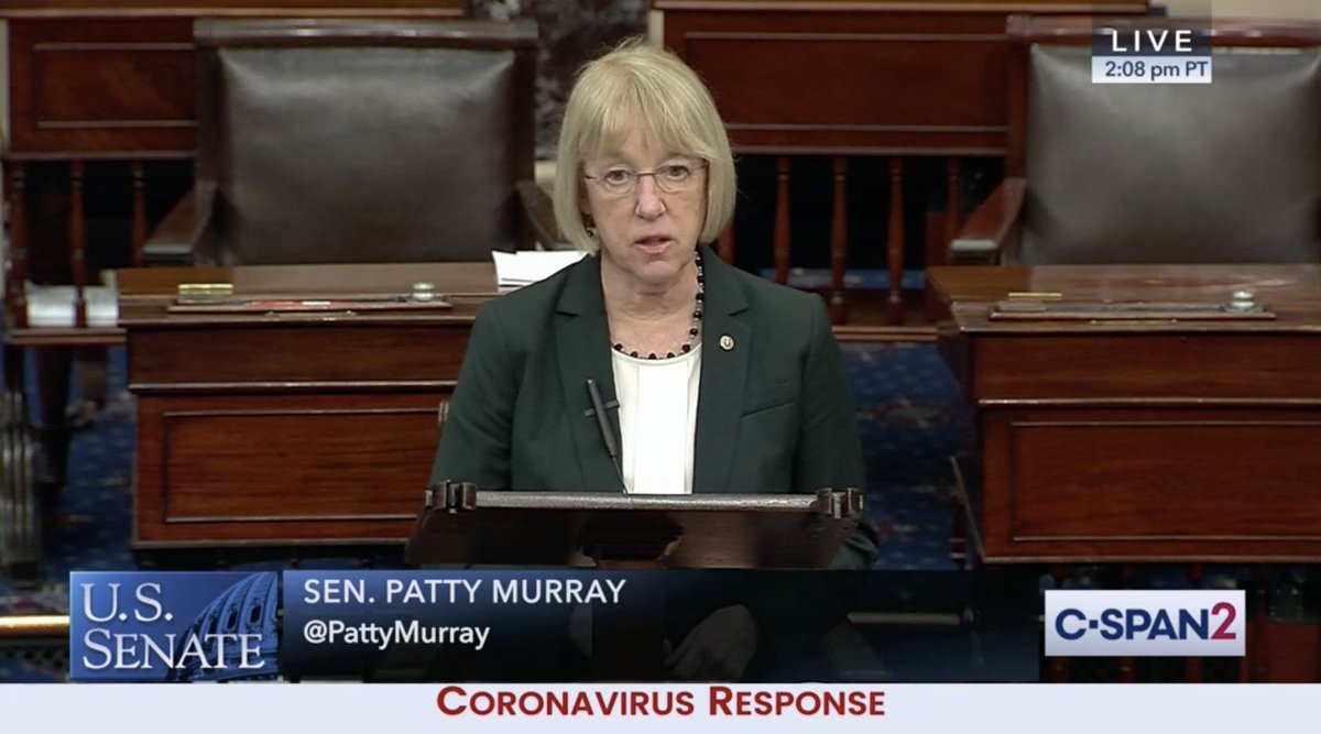 C-SPAN screenshot: Senator Patty Murray stands on the Senate floor and asks for unanimous consent to pass her paid sick leave legislation.