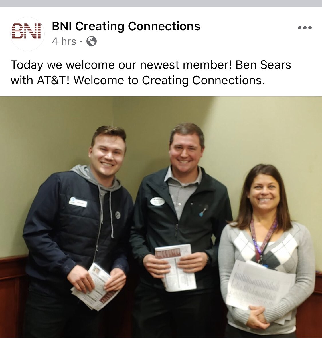 BenjaminSears20's tweet photo. Had a great time at BNI today Creating Connections! Thanks to everyone in the group for making it a wonderful experience! https://t.co/P3ayZ3rQhz