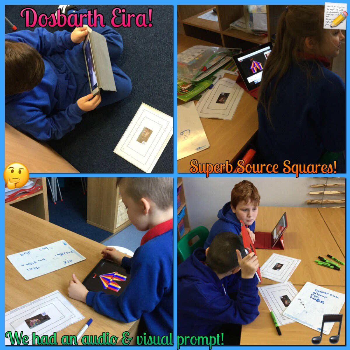 PPS_Eira's tweet image. Today in #DosbarthEira, we had to observe an interesting picture from Pobble 365 &amp;amp; listen to an audio clip to help us complete a superb source square! We had to build up the vocabulary needed to write an information leaflet about the picture. @Phip_Primary #phiplit #phipict 📱🎵