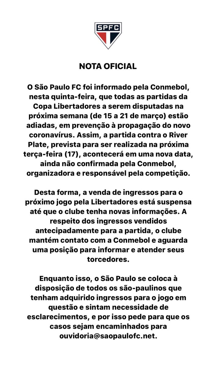 SaoPauloFC's tweet photo. Nota oficial https://t.co/Lbyy24spmb