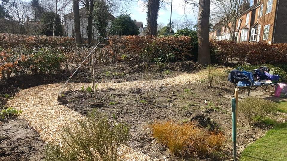 Laying the path for our sensory garden at the Compass Garden, ably assisted by the local preschool group Absolute Angels who arrived in wellies with their buckets and spades and trucks. Good fun for all We enjoyed working with you.