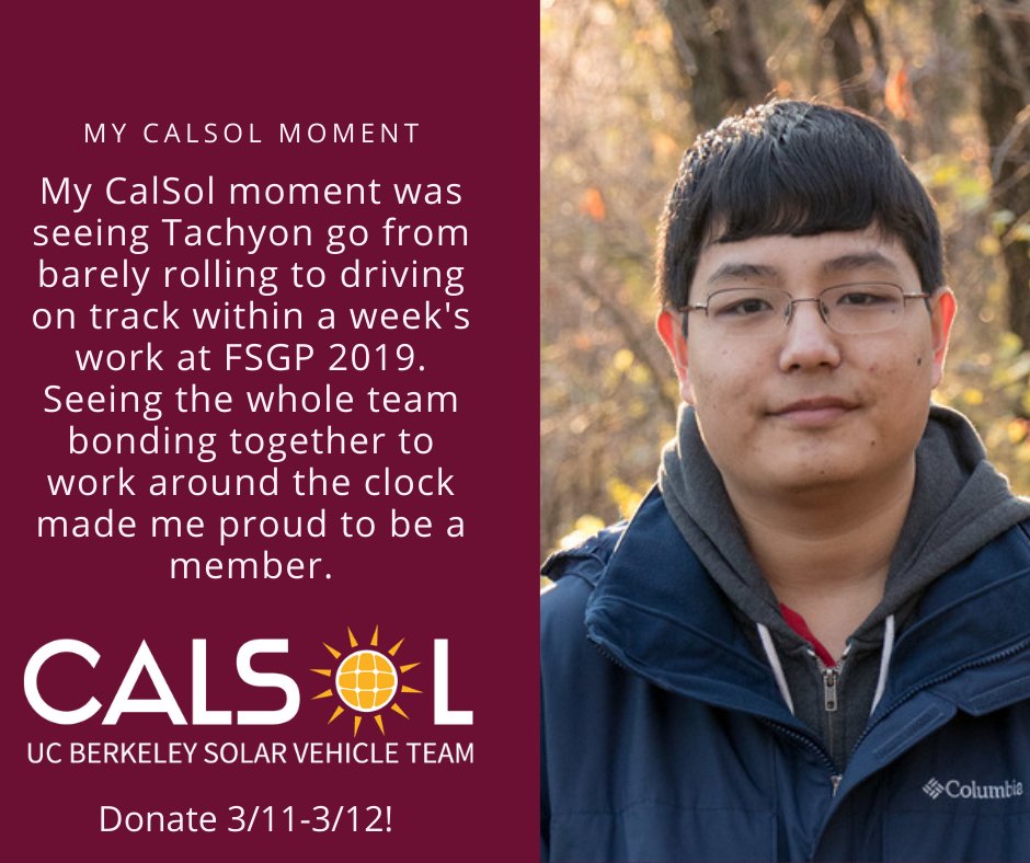 BerkeleyCalSol's tweet photo. Thank you Cal for the opportunity to have the life-changing opportunities we give our members! We support engineers to develop not only innovative technologies but also project management skills and teamwork! Please make $10 donations at 8pm tonight! #calsol #CalBigGive https://t.co/RwUKbAH6Rm