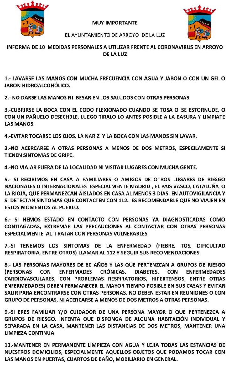 ArroyodelaLuzPF's tweet photo. Recomendaciones #coronavirus https://t.co/IhKpAvPQVq