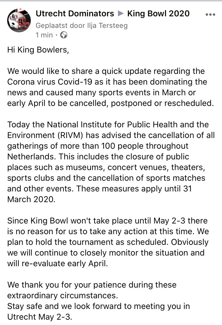 Please read our statement about the Corona virus Covid-19 regarding King Bowl 2020.
