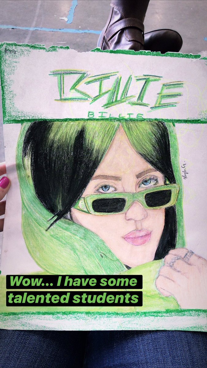 Hey <a href="/billieeilish/">billie eilish</a>, look what one of my sixth graders created! 💚🖤 could you give her (name: KG) a shoutout??
