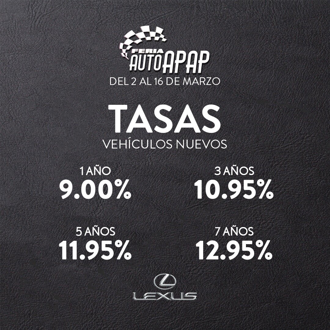 Lexus_rd's tweet image. ¡No te pierdas las increíbles tasas que tenemos en la #AutoFeriaAPAP2020! Te esperamos hasta el 16 de marzo. #AutoferiaAPAP #LexusDominicana #ExperienceAmazing #LexusExperience