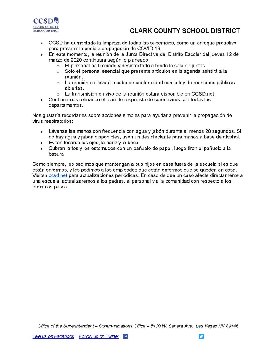 ClarkCountySch's tweet photo. CCSD Coronavirus Response Update - March 12, 2020.
Visit https://t.co/PhjIRb4UDa for updated information. https://t.co/hWK8TTEDWf