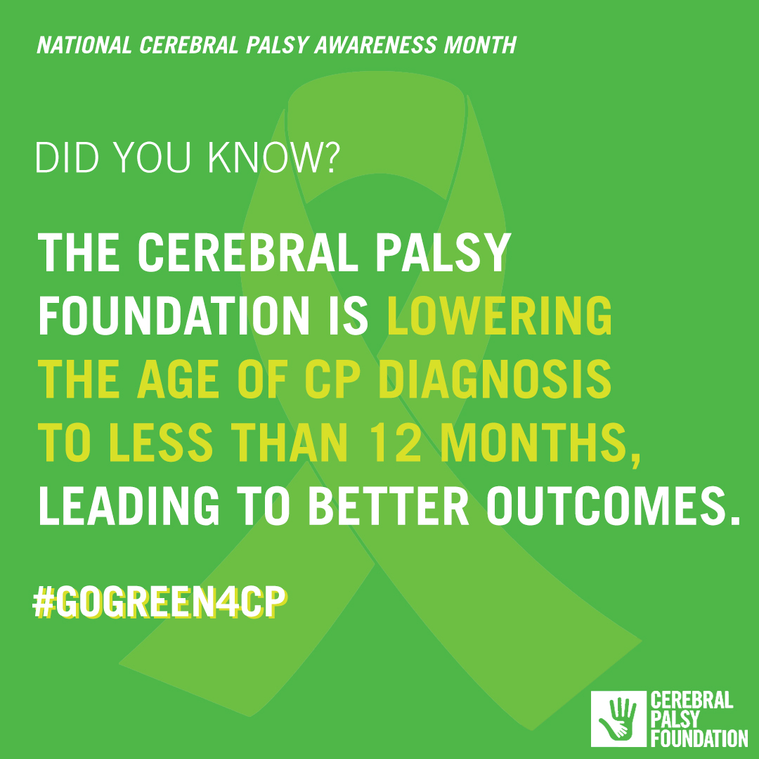 yourcpf's tweet photo. Typically, #cerebralpalsy hasn't been diagnosed until age 2 or even later, losing critical intervention time that can improve outcomes. Through our Early Detection Network, we are lowering that age to less than 12 months.

#CerebralPalsyfoundation #GoGreen4CP #CPawarenessmonth https://t.co/2MegX9Gm1q