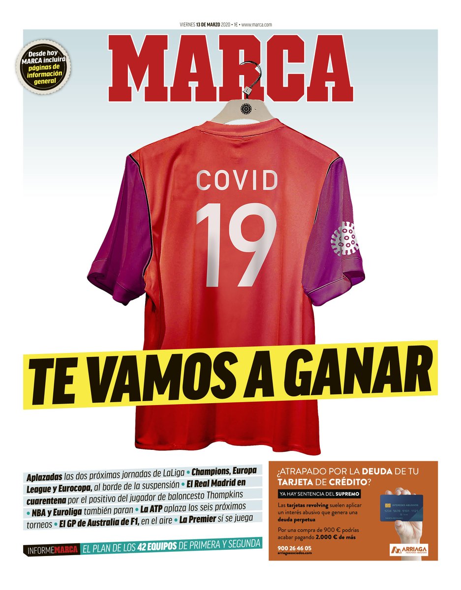 marca's tweet photo. #LaPortada Te vamos a ganar 💪 #Covid_19 https://t.co/pZYlAldOL5