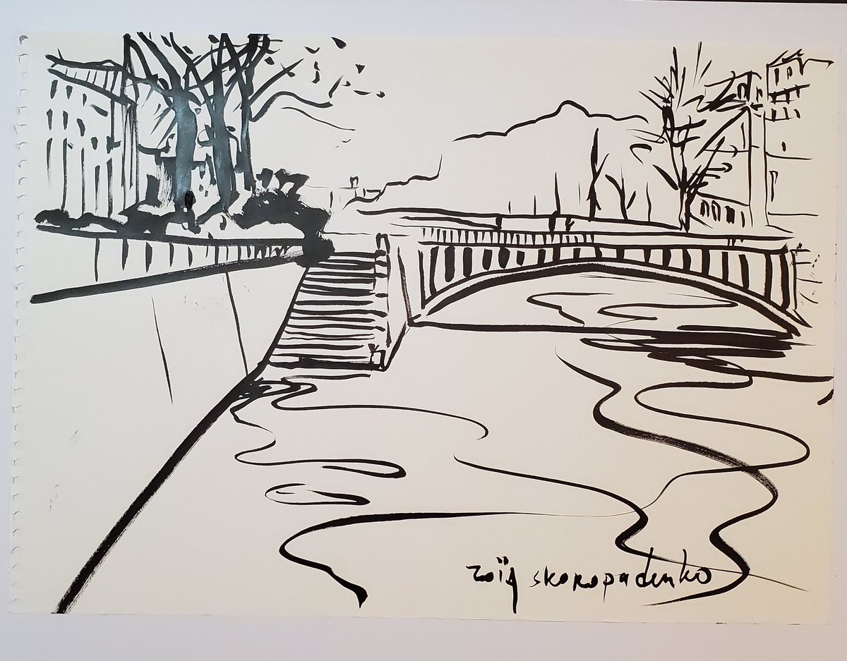 zoiaskoropadenk's tweet photo. Paris under flood. Japanese ink on paper. #Zoiaskoropadenko #parisflood #art #paris https://t.co/cqgtaGN2ly