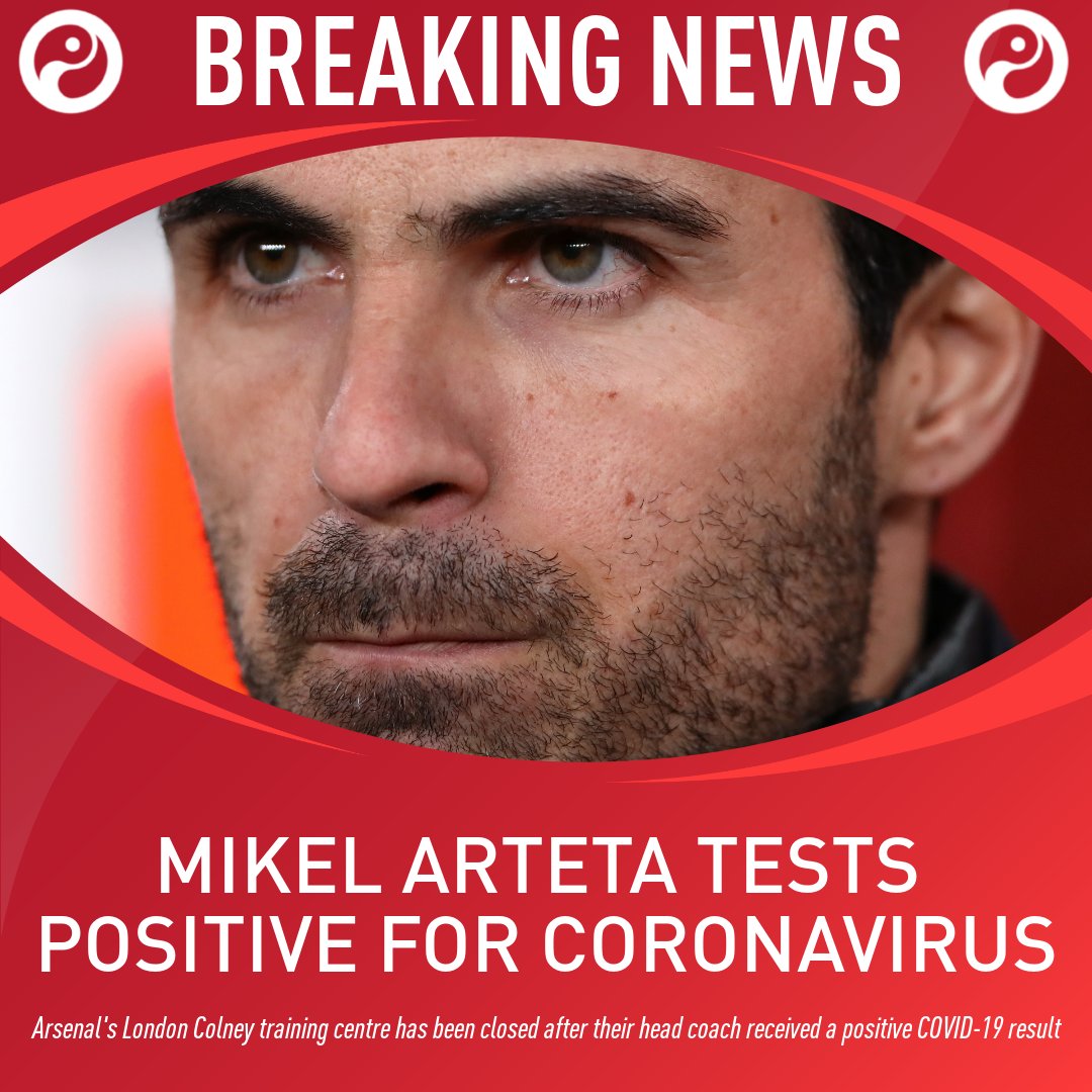 Squawka_Live's tweet photo. BREAKING: Arsenal manager Mikel Arteta has tested positive for COVID-19. https://t.co/3bZOsESB4f