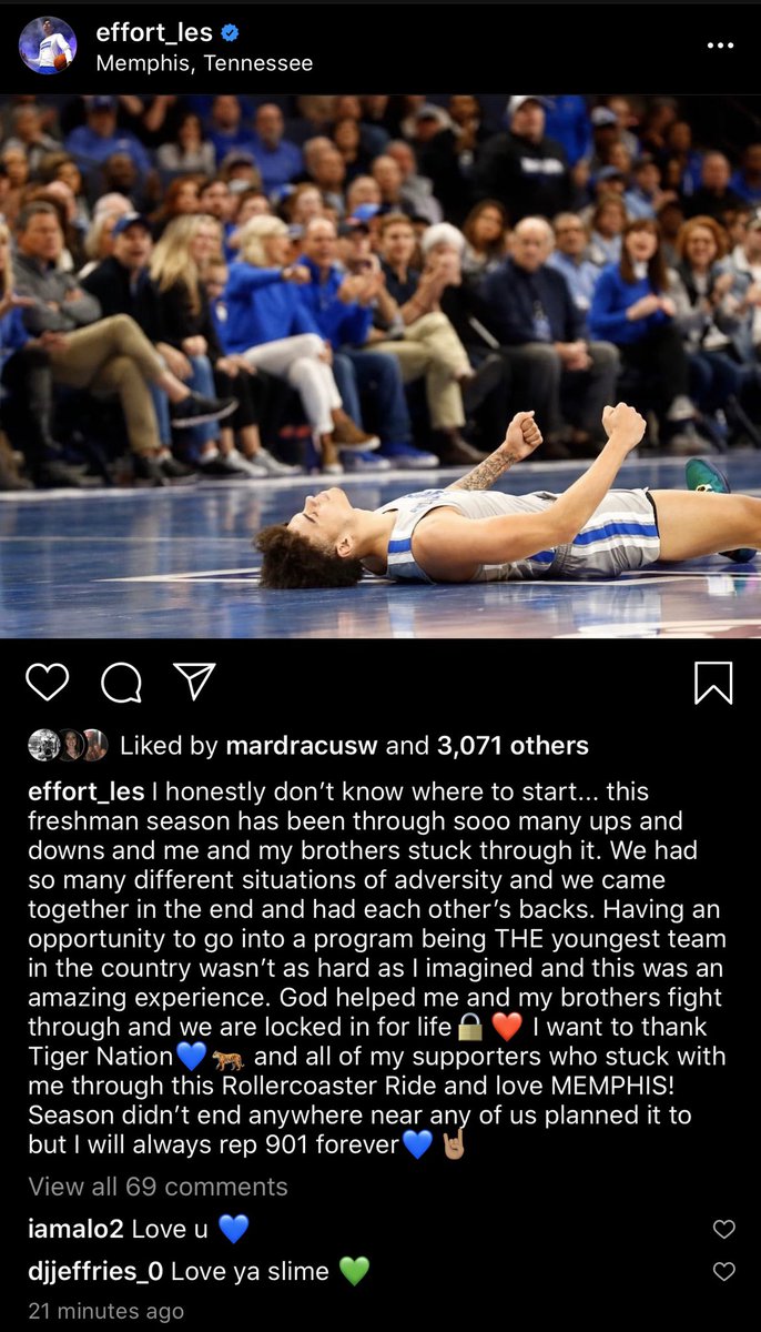 JohnMartin929's tweet photo. Memphis freshman Lester Quinones wraps up the season on IG. https://t.co/TDaqINqaFm