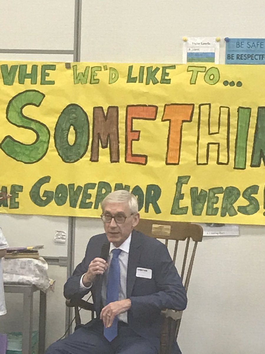 VHEHedgehogs's tweet photo. What an amazing day at VHE! Governor Evers visited with groups of students, answering questions and sharing stories. We gave him his own copy of the book Say Something, our all school read. @MMSDschools https://t.co/dplAHAURV6