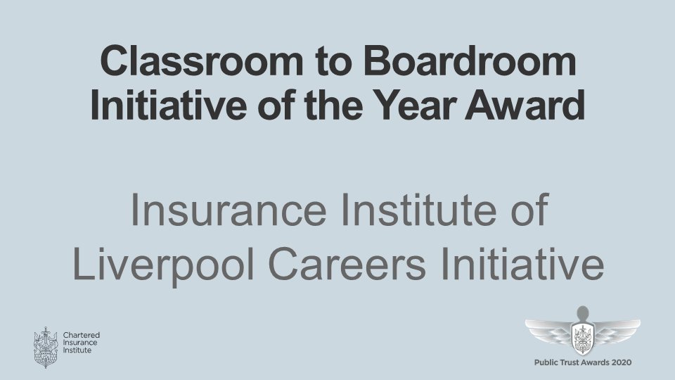 Winner of the Chartered Insurance Institute’s Classroom to Boardroom Initiative of the Year Award is the <a href="/InsureLiv/">Liverpool Institute</a>
Careers Committee. The committee has encouraged Year 10 to 13 students from socially disadvantaged backgrounds to consider a career in insurance #CIIpublictrust