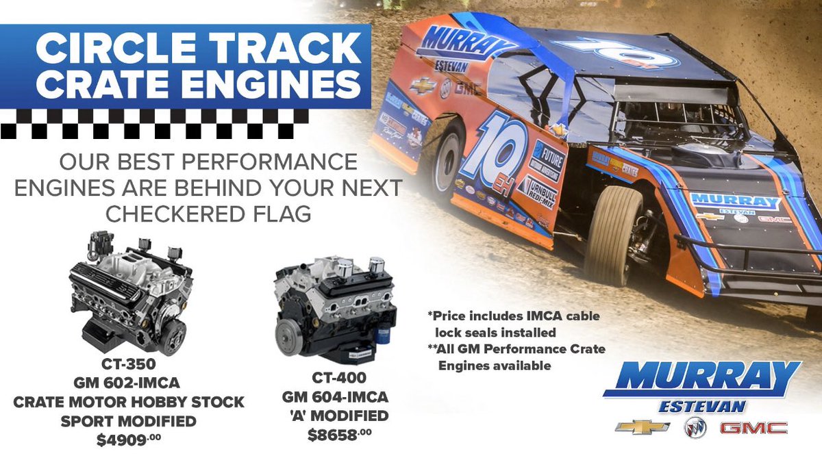 MurrayGMEstevan's tweet image. Are you ready for Racing Season? Let us get you on the Track!! 🏁🏁 #speedway #racing #crateengine #dirttrack #imca