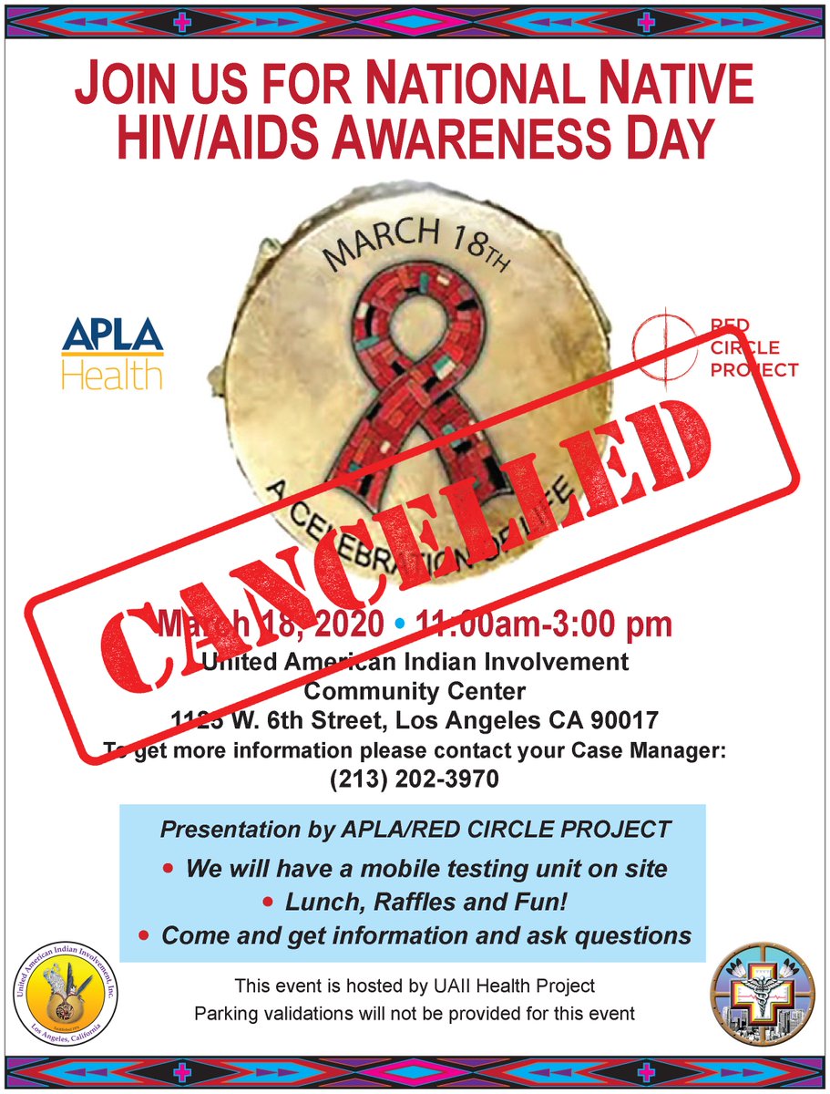 RedCircleProjec's tweet image. Our National Native HIV/AIDS Awareness Day for Mar 18th has been cancelled due to the Coronavirus pandemic.
We apologize if this has inconvenienced you in any way.
Please stay tuned for future events.