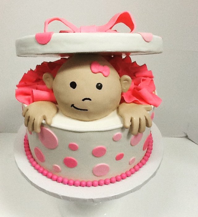 Our Baby Present cake is fun to help celebrate a baby shower! Available as a single or tiered cake presentation in your choice of colors, cake flavors and super cute for twin birth showers.
Add our matching cookie favors to help sweeten the celebration for family and friends too!