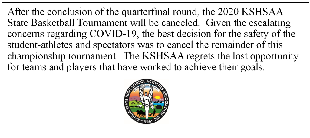 State Basketball canceled
Statement from KSHSAA