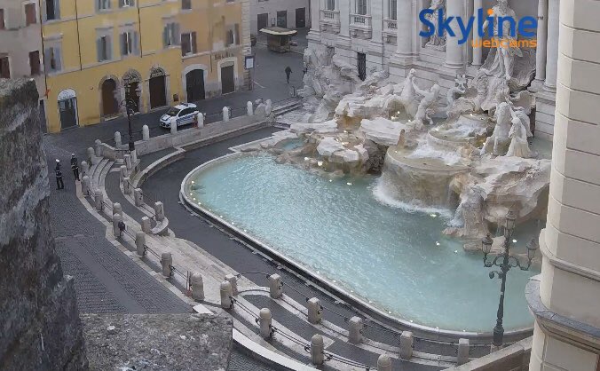 PaulKadak's tweet photo. Deserted #Rome: late afternoon view of the normally bustling #TreviFountain, #SpanishSteps &amp; #PiazzaNavona - cleared by #coronavirus. All but supermarkets &amp; pharmacies ordered closed as virus death toll in #Italy soars past 1,000. Latest on #COVID19 on #7NEWS. https://t.co/yf0tGlSbL1