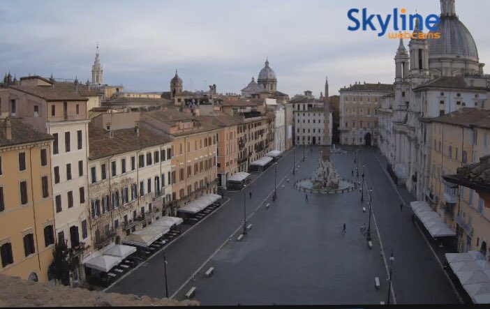 PaulKadak's tweet photo. Deserted #Rome: late afternoon view of the normally bustling #TreviFountain, #SpanishSteps &amp; #PiazzaNavona - cleared by #coronavirus. All but supermarkets &amp; pharmacies ordered closed as virus death toll in #Italy soars past 1,000. Latest on #COVID19 on #7NEWS. https://t.co/yf0tGlSbL1