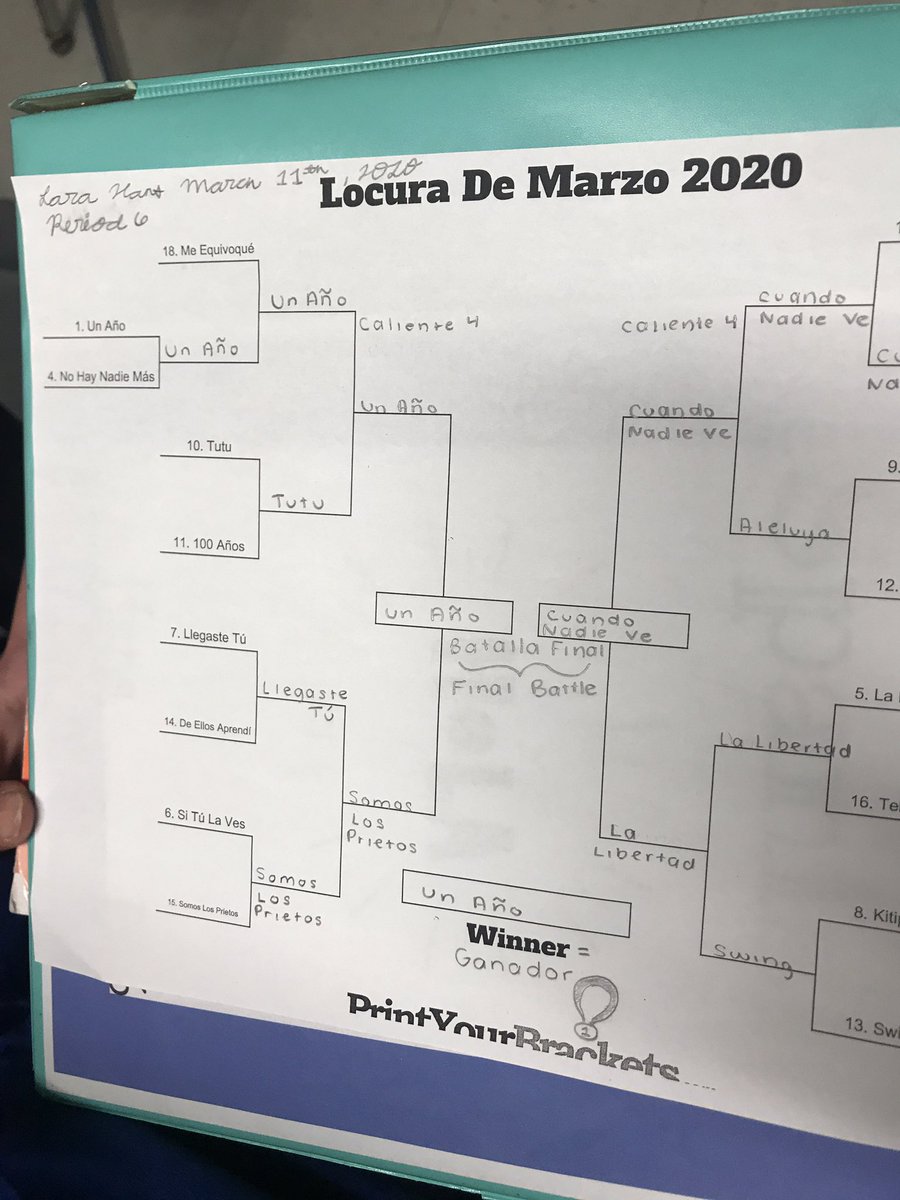 Ss are locos for Locura de Marzo 2020! Not basketball March Madness, silly! Señor Ashby’s music March Madness! Wanna join the fun and vote with us and Spanish classes from around the globe for your favorite songs? Check out senorashby.com/locura-de-marz…
<a href="/kilmercougars/">Kilmer Middle School</a>
