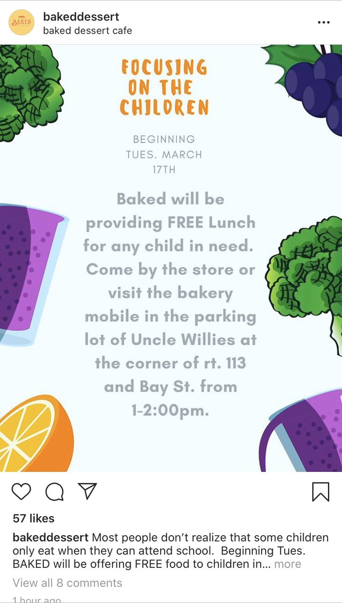 su_justice_club's tweet photo. Bakeddessert in Berlin will start providing FREE Lunch for any child in need starting March 17th. #SUsocialwork #CoronaVirusUpdate #foodshortage #socialwork #humanservices #SWFRJ https://t.co/88qJSbRiHQ