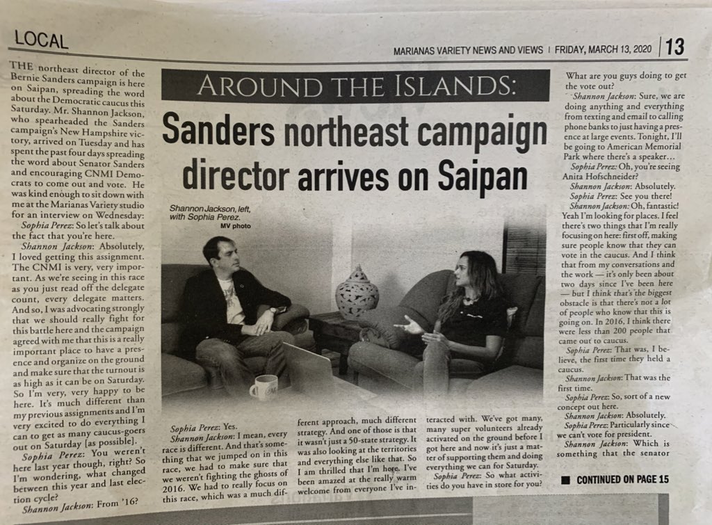 SandersPacific's tweet photo. Arrived in Saipan: @shannondjackson from the Sanders campaign. https://t.co/3AnEMkpcqM