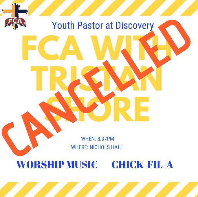 LRFCA's tweet image. Unfortunately FCA will be cancelled tonight. We hope everyone travels safe on Spring break.