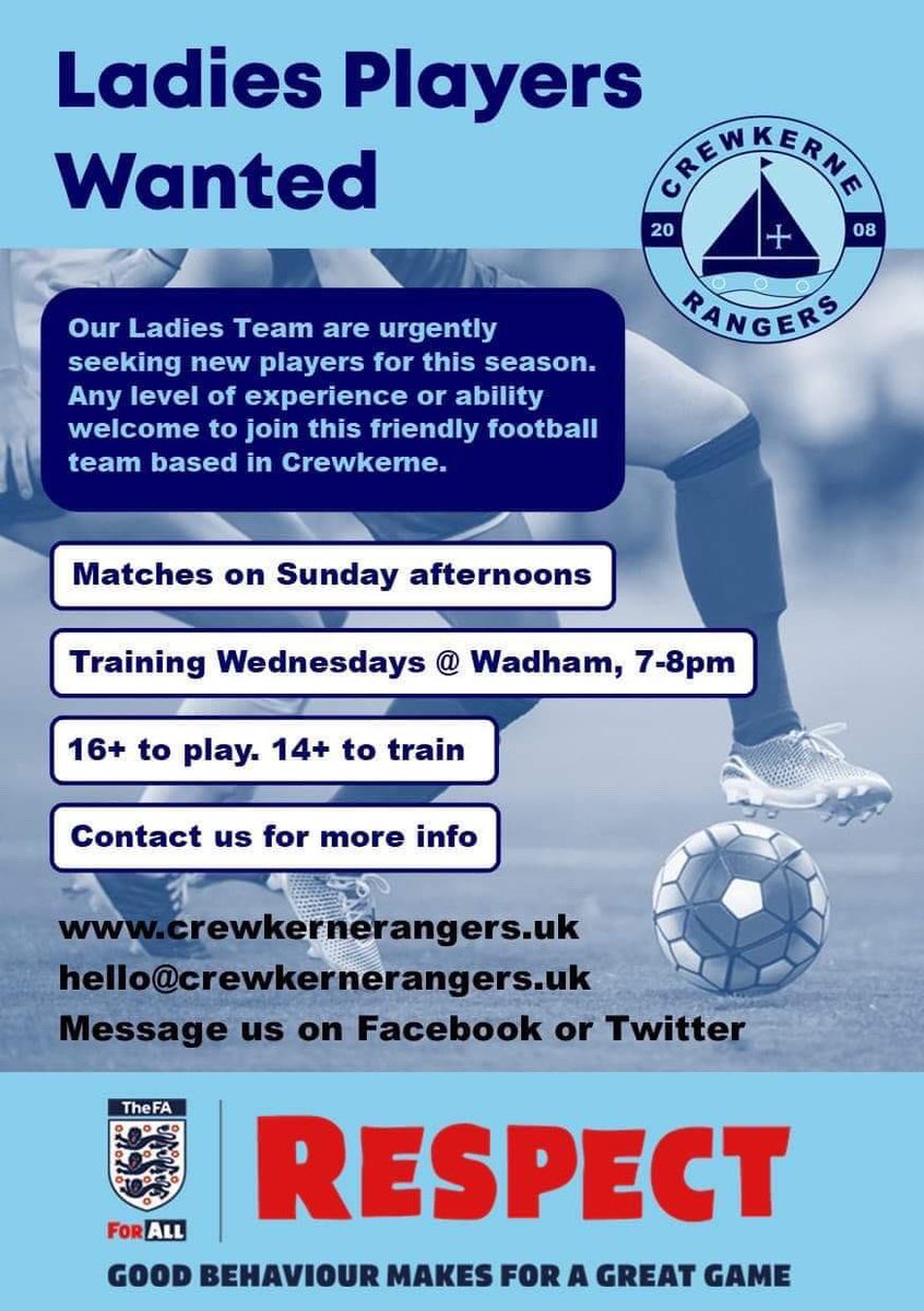 RangersLadies's tweet photo. Crewkerne Rangers Ladies was established in 2017, with 3 rollercoaster seasons under our belt we are still going strong and looking to recruit some new players. We are a laid back team, in it for the fun and fitness. Feel free to come and try training out🔵⚽️ #ladiesfootball https://t.co/TIAwL3eQs2