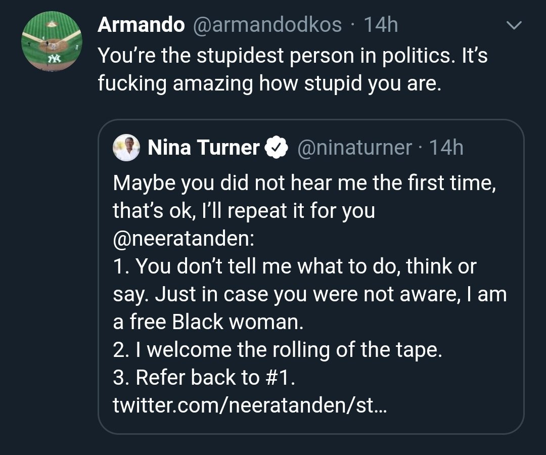 comparison to what male ally, Sanders critic, & then Daily Kos editor Armando Llorens said to Turner: "You’re the stupidest person in politics. It’s fucking amazing how stupid you are. Bernie is finished... stupid ass Bernie is paying you to fuck him." Llorens was (54/?)