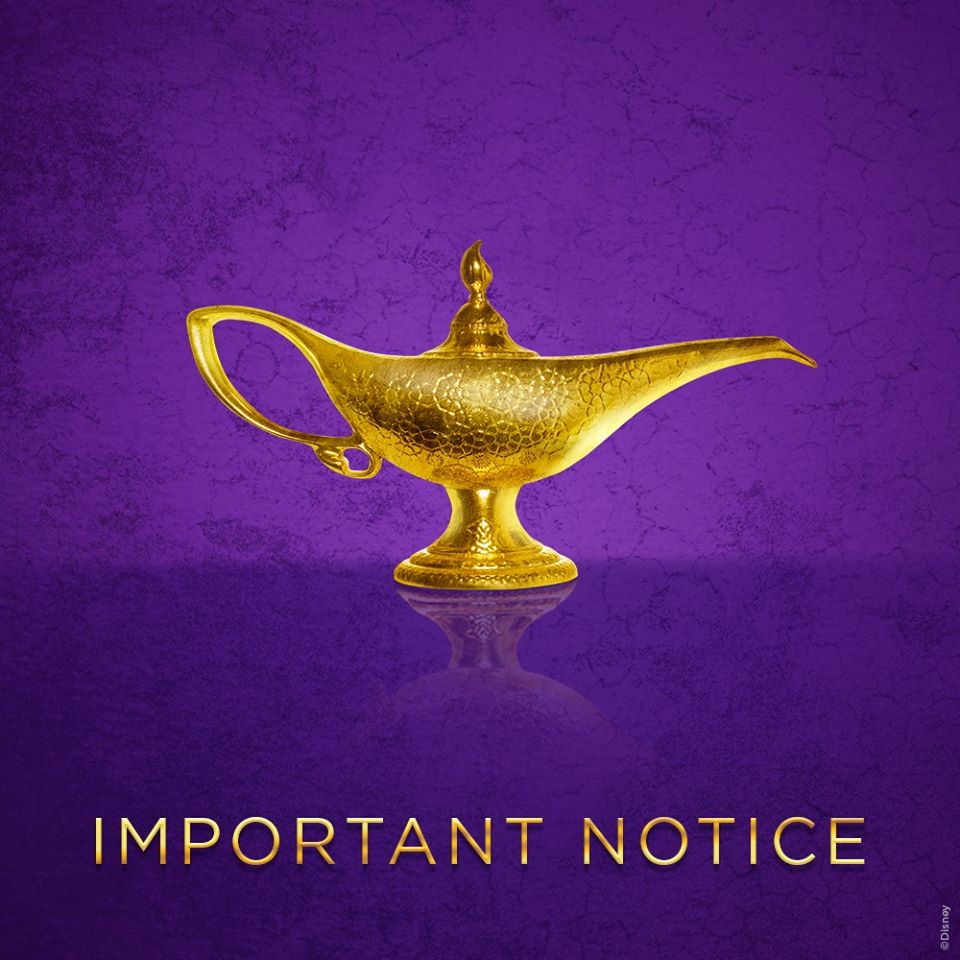 AladdinBDWYBlog's tweet photo. #AladdinBroadway suspended and #AladdinTour postponed in Austin.
Stay safe everyone ๐
https://t.co/oHF61wksty https://t.co/9AZlAg8nD6