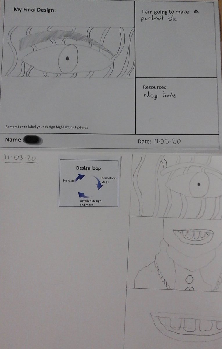 helensampsonart's tweet photo. Y5 started their self portrait terracotta tile project following the design process. @Waterfield_TCT #ceramics #SelfPortrait #designthinking #designprocess #designloop #KS2 https://t.co/wR7ak9v7Rn
