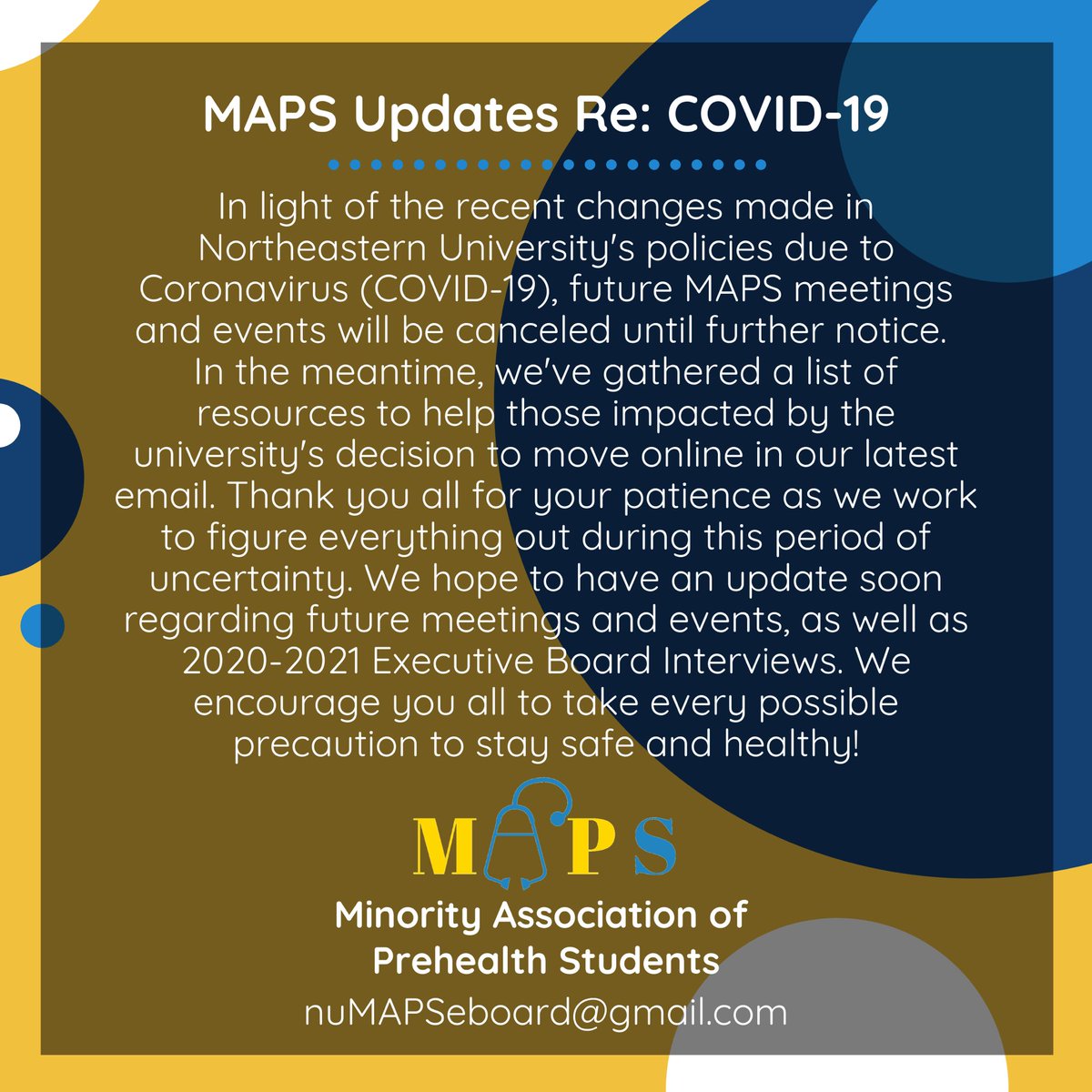 NEUMAPS's tweet photo. Here’s a quick update regarding future meetings and events. Please be sure to follow our social media pages and subscribe to our mailing list to stay up to date. The link in our bio has been updated with our latest email if you’re looking for any resources. Stay safe! https://t.co/t4mP6OJMEK