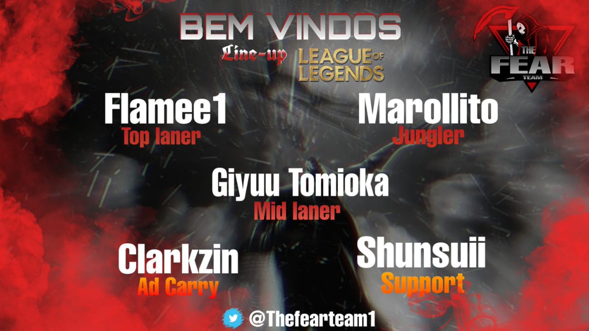 TheFearTeam1's tweet photo. Hoje anunciamos oficialmente a line de League Of Legends que disputará alguns camps futuramente:
Sejam bem vindos!
@Giyuu_1
@Clarkzinn1
@1IsaacF
@Luanmarollito
Flamee1
#GoTFT https://t.co/0h3z4qsVAm