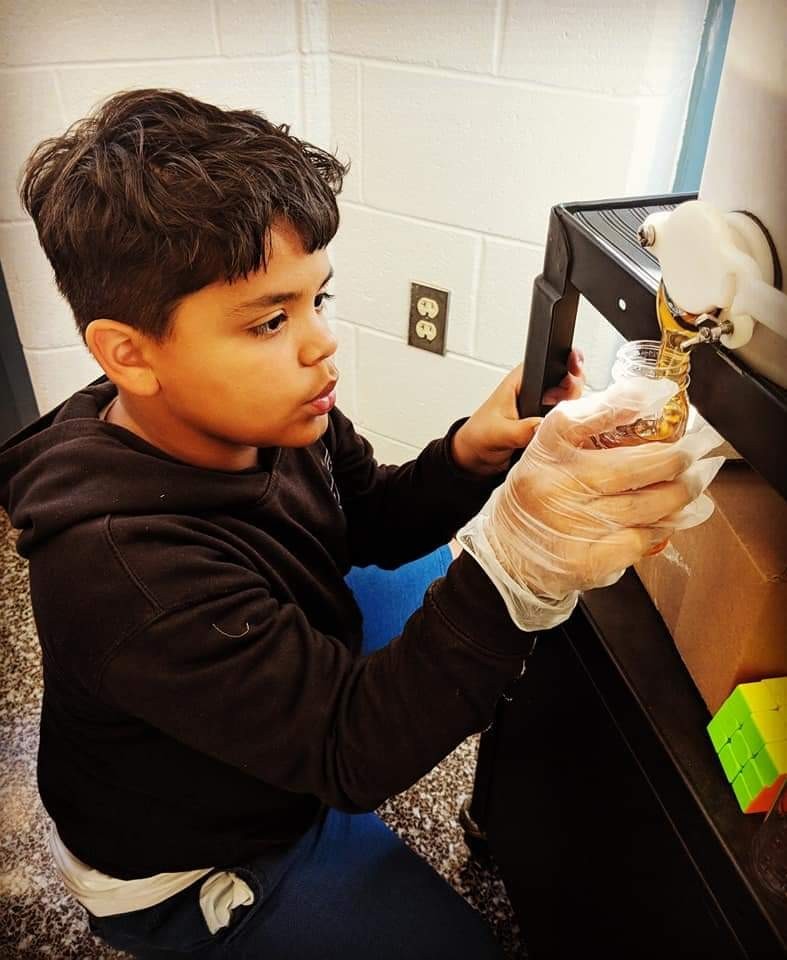lesgifted's tweet photo. From creating Pollinator Paradise Garden (home of our bees) to the extraction to bottling the honey to designing the logo to advertising  to delivering orders, students were involved in every step. Our first thirty-three 6 oz jars of honey sold out in 2 days! @Landstown_ES https://t.co/BlOQmA2D4u