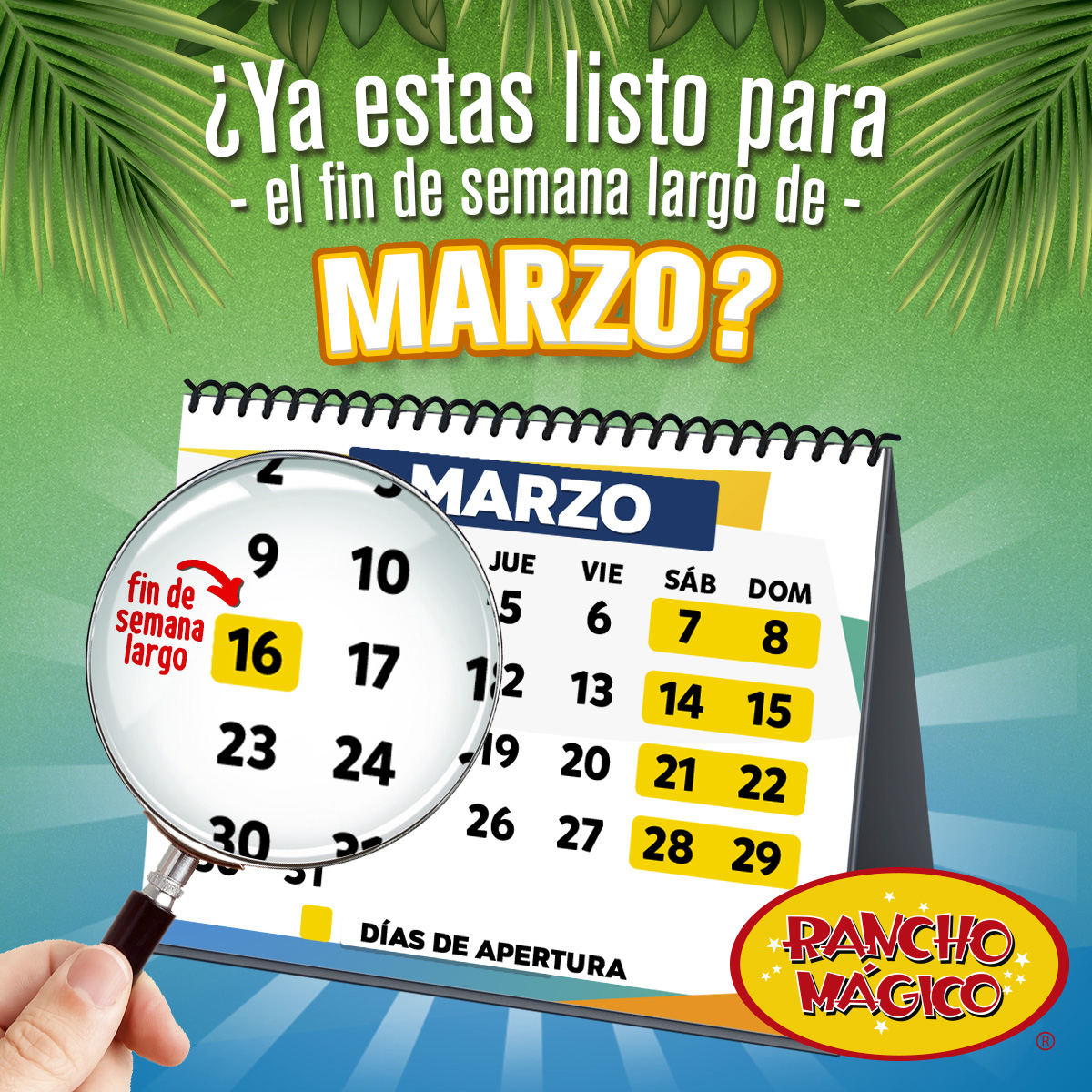 Te esperamos este próximo lunes 16 de marzo con mucha diversión ¡No faltes! 🤠

Adquiere tus entradas en línea con precio especial en ranchomagico.com.mx/boletos.html