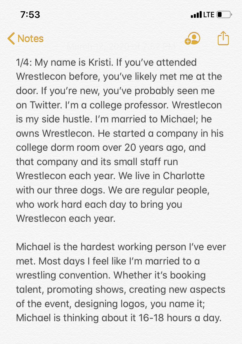 KristiSchoepfer's tweet photo. My thoughts on the current @wrestlecon situation. Iβm sorry itβs so long. Itβs been a day. Read, retweet, whatever you choose. Thanks. https://t.co/DOURsOVJNK