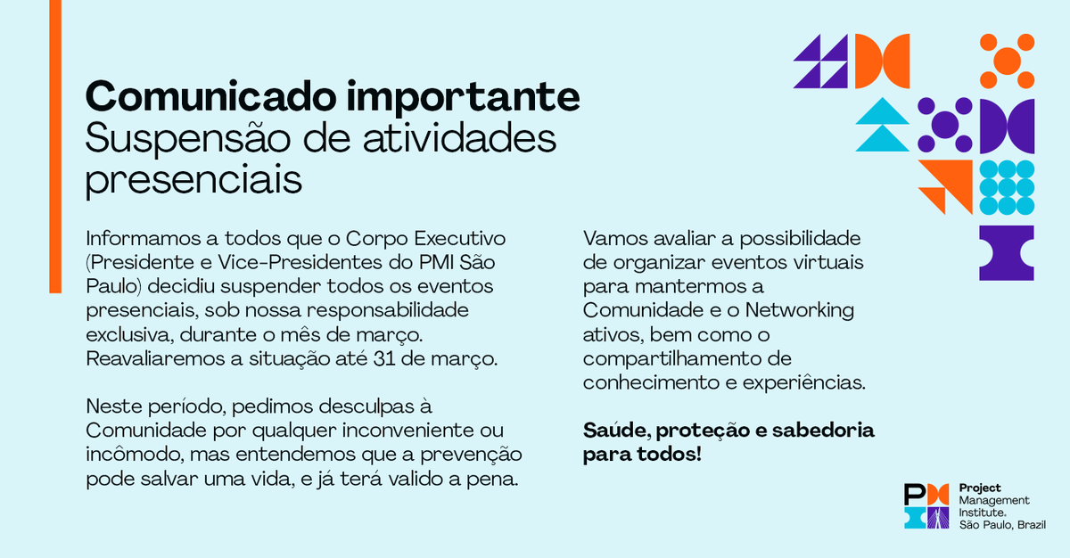 PMI_SaoPaulo's tweet photo. Fique atento às novidades em nossos canais e no site https://t.co/RmQmrt6RYf 😃
⠀⠀⠀⠀⠀⠀⠀⠀⠀
#Covid19 Previna-se
Vamos fazer a nossa parte! 👍
#pmisaopaulo #pmisp #gerenciamentodeprojetos #gopmisp #saopaulo #gp https://t.co/MFQXvdpWvQ